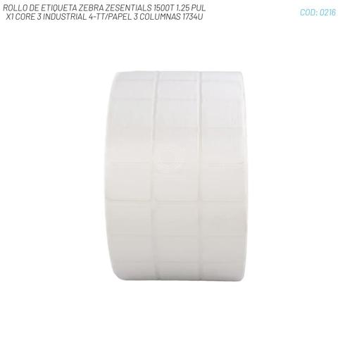 ROLLO DE ETIQUETA ZEBRA ZESENTIALS 1500T 1.25 PUL X1 CORE 3 INDUSTRIAL 4-TT/PAPEL 3 COLUMNAS 1734U