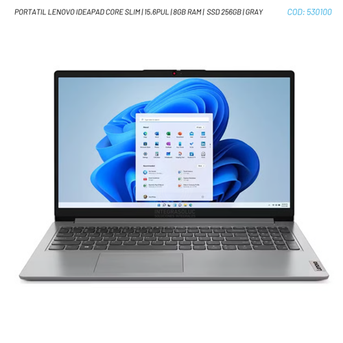 COMPUTADOR PORTATIL LENOVO IDEAPAD | DUAL CORE | SLIM 15.6PUL | 8GB RAM | SSD 256GB | GRAY