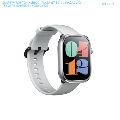 SMARTWATCH TCH MIBR/C4  PLATA BT 5.3 LLAMADAS 2.01 TFT 2ATM 100 MODOS ANDROID Y IOS