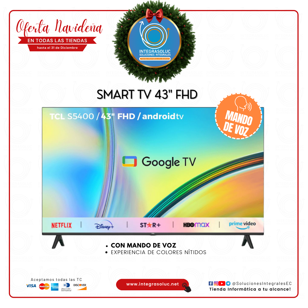 TELEVISOR TCL 43" LED 1080P FULLHD SMART TV | MANDO DE VOZ | ANDROID 11.0