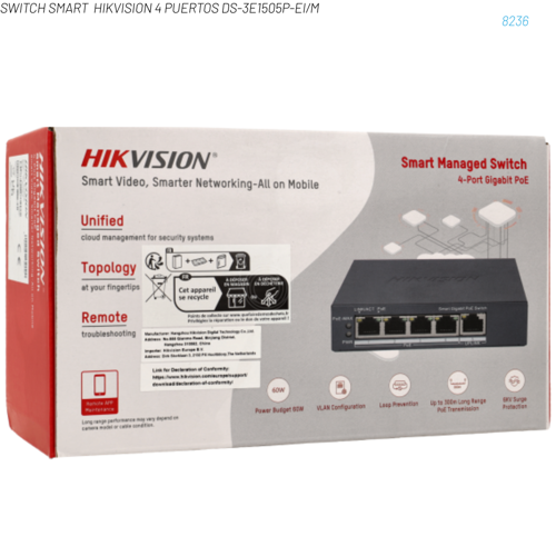 SWITCH SMART  HIKVISION 4 PUERTOS DS-3E1505P-EI/M