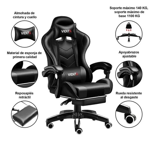 SILLA GAMER VIDITA | CON REPOSADERA | MULTIFUNCION | NEGRO, AZUL, CELESTE, VERDE