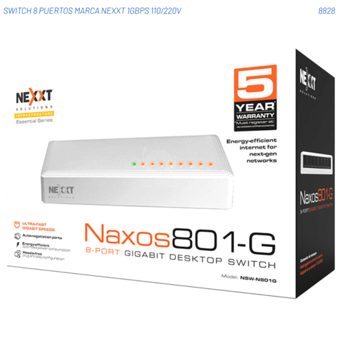 SWITCH 8 PUERTOS MARCA NEXXT 1GBPS 110/220V